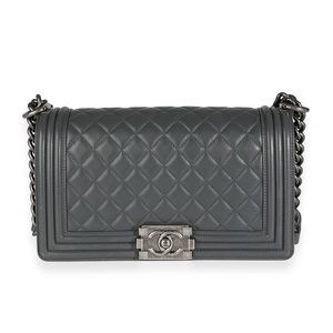 Chanel Gray Quilted Calfskin Leather Old Medium Boy Bag